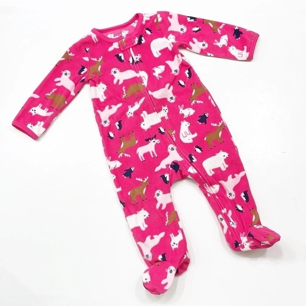 Carter's baby girls animal print fleece zip up footie